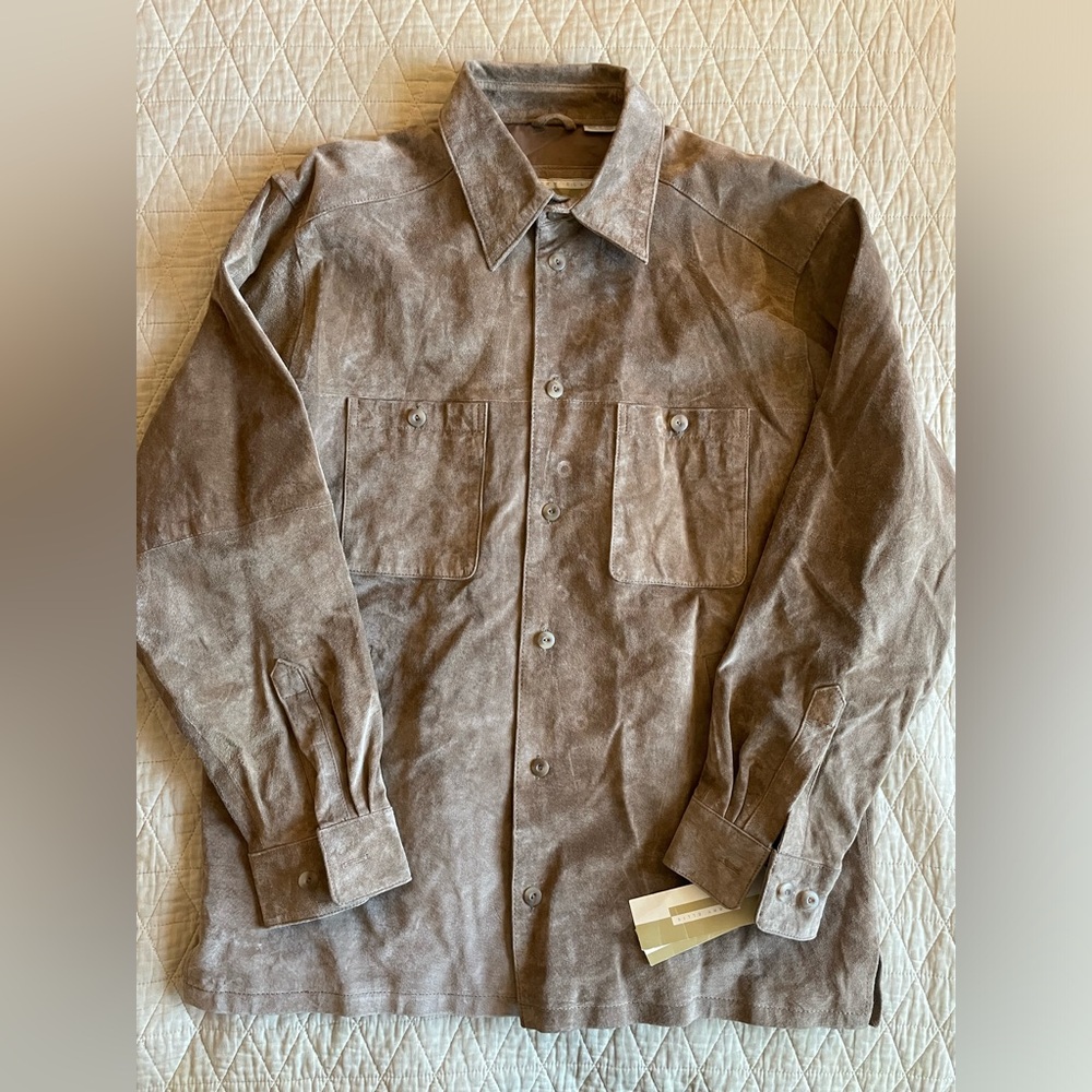 PERRY ELLIS Vintage-Deadstock Patch Pocket Suede Shirt Jacket‎ in Tan Size M NWT